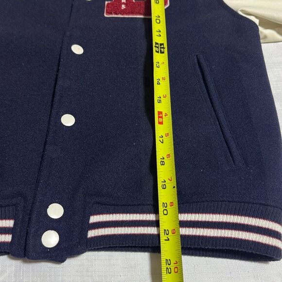 (C4) H&MBoys' Varsity Jacket in White and Dark Blue with Red Lettering,Size 8/10 - Picture 7 of 14
